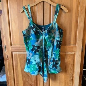 Alfani Sleeveless Blue Green Floral Top Blouse